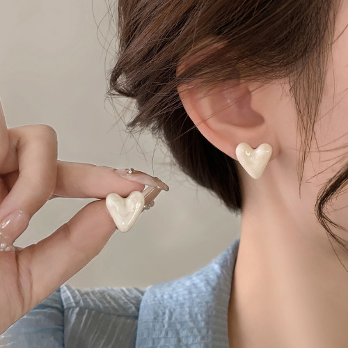 伊灿珐琅白色滴釉耳钉女纯银小众