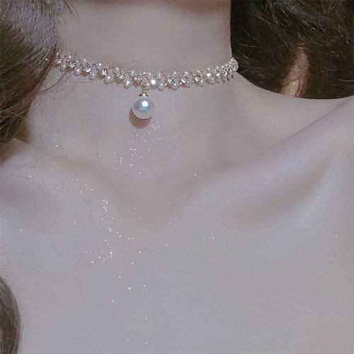 伊灿超闪满天星珍珠吊坠项链女