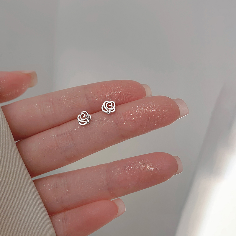 玫瑰花耳钉女纯银针小众设计感