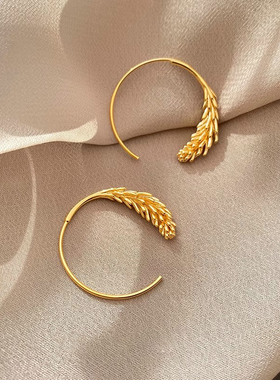 金色麦穗耳环女纯银小众设计高级感精致耳饰2025年新款爆款耳钉