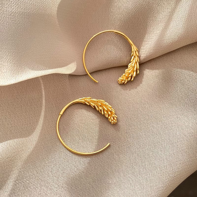 伊灿金色麦穗耳环女纯银小众设计