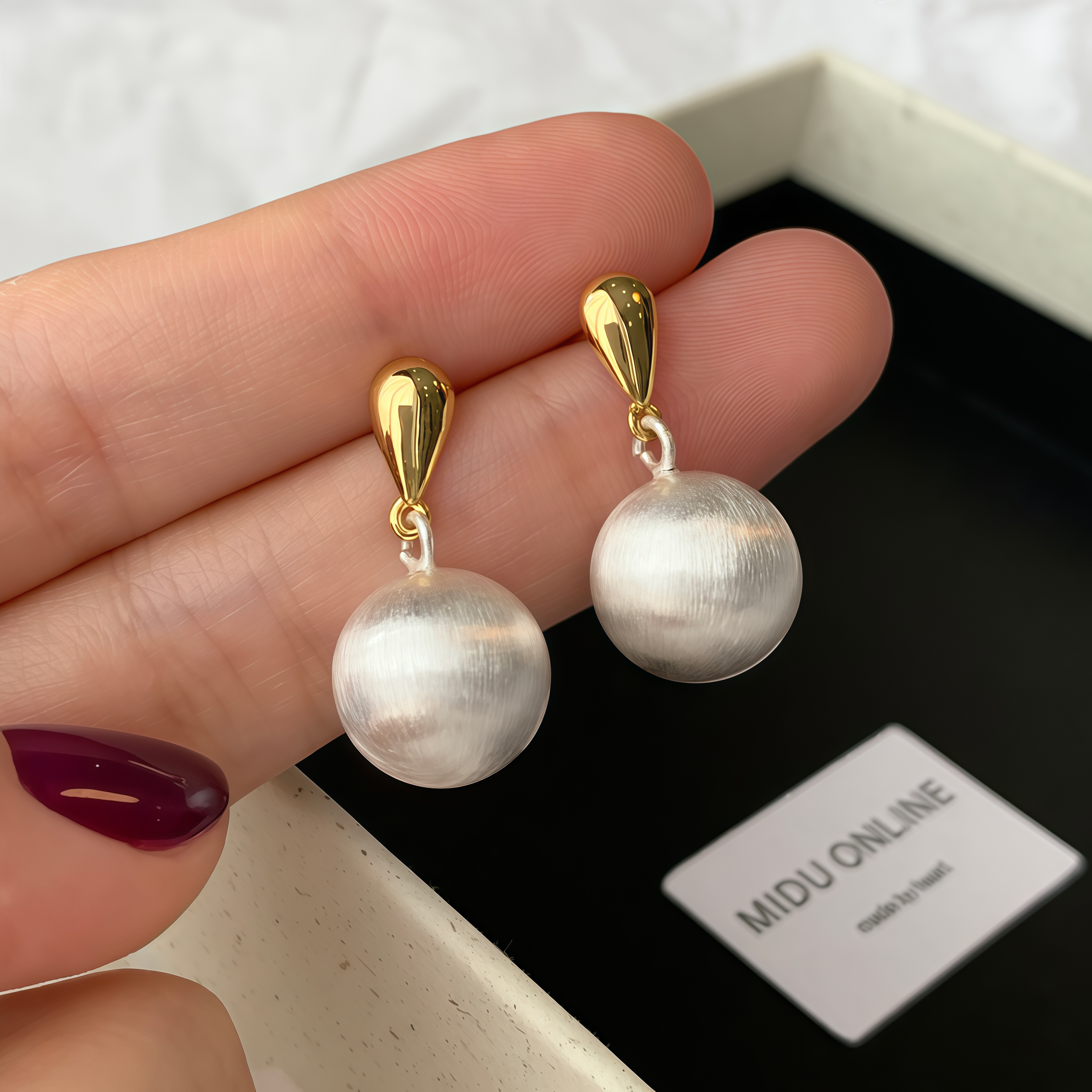 日韩拉丝金属圆球耳钉女纯银高级感气质耳环2025新款爆款百搭耳饰