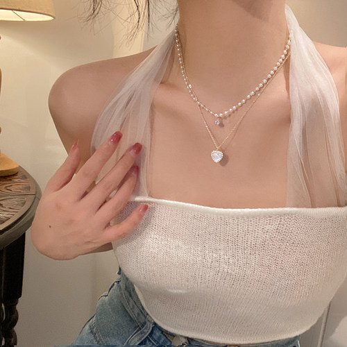 伊灿夏季双层珍珠爱心项链女