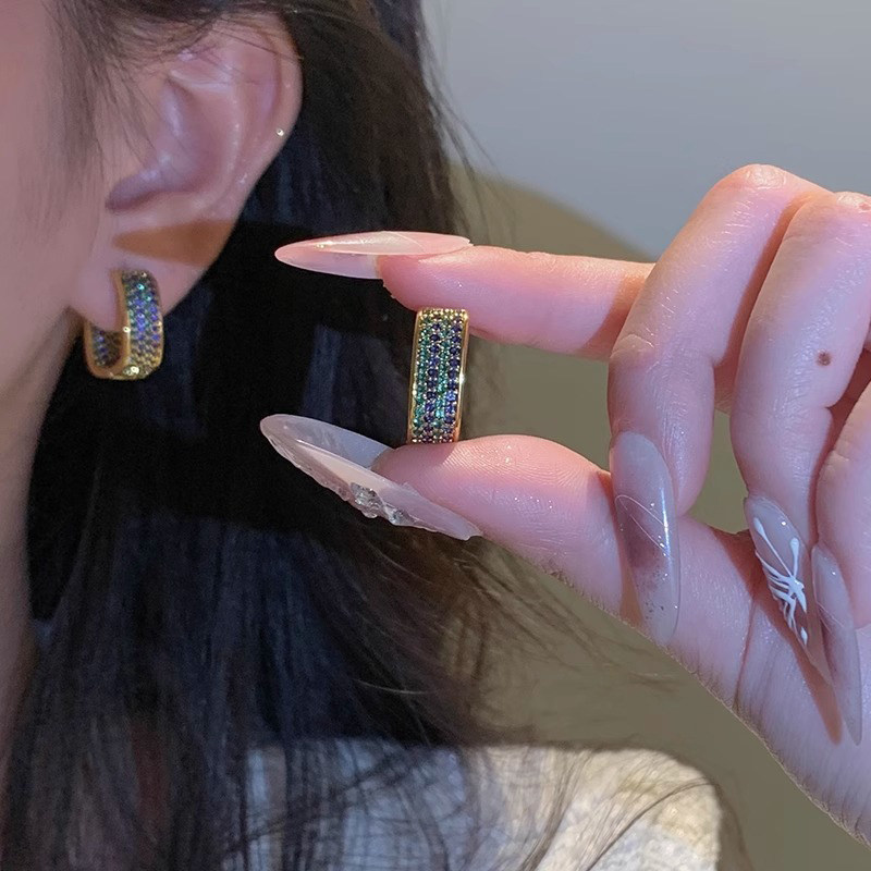 伊灿欧美风几何彩色耳环女纯银