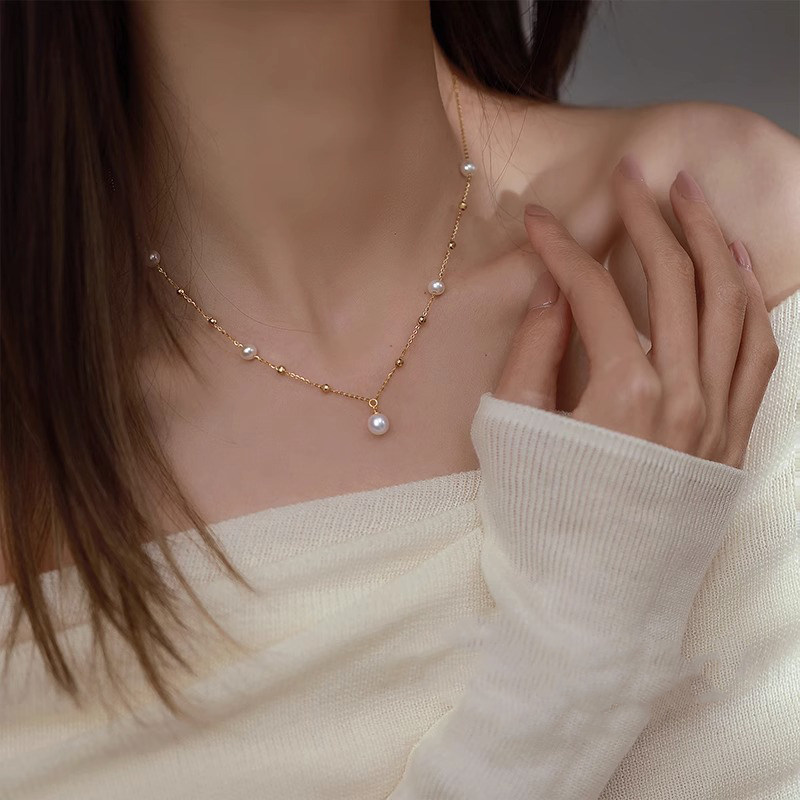 天然淡水珍珠项链女轻奢小众设计感高级锁骨链气质法式小米珠颈链