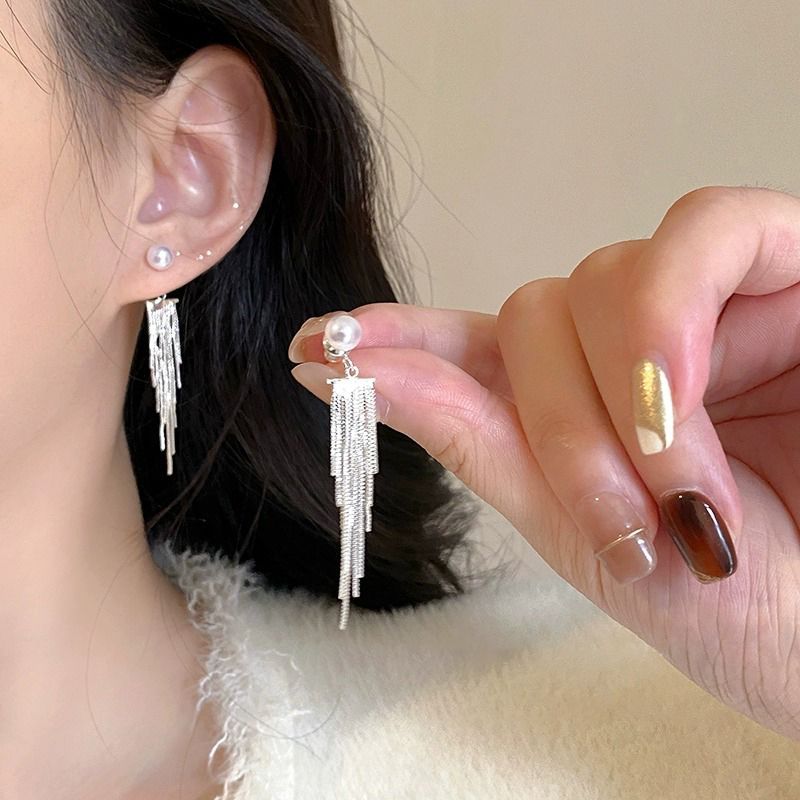 伊灿一款两戴长款流苏珍珠耳钉女