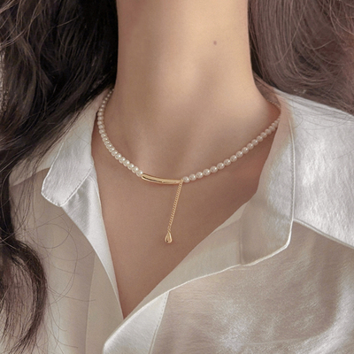 伊灿轻奢金属吊坠小米珠珍珠项链