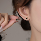 S999纯银黑色迷你方形耳钉2025新爆款 耳夹轻奢耳环养耳洞小巧耳饰