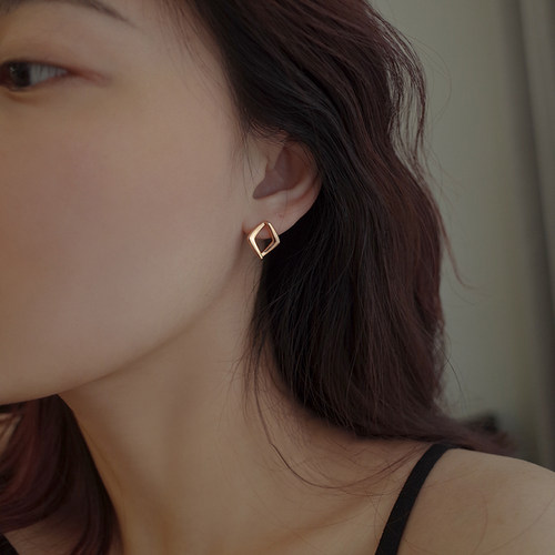 伊灿复古金属纯银菱形耳钉女百搭