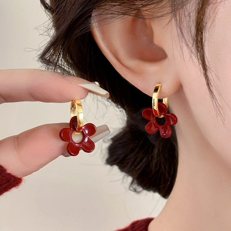 两戴式安可拉红色耳环女纯银轻奢百搭耳扣2025年新款爆款耳圈耳饰,饰品/流行首饰/时尚饰品新,耳环,淘宝优惠券,粉丝福利购,淘宝优惠卷