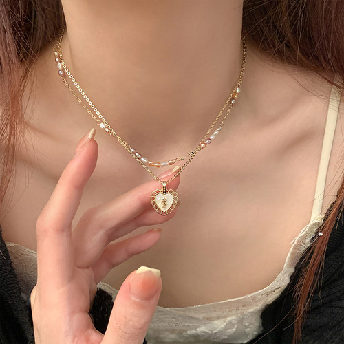 伊灿女双层叠戴珍珠项链时尚颈链