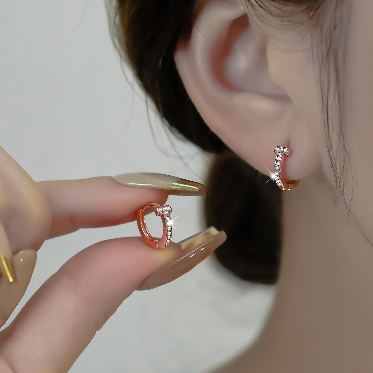 伊灿小众纯银耳圈女玫瑰金耳环