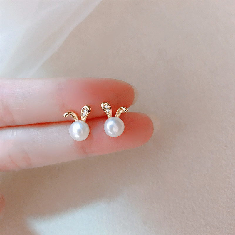 本命年兔子珍珠耳钉女纯银养耳洞小众耳环气质设计感高级个性耳饰,饰品/流行首饰/时尚饰品新,耳钉,淘宝优惠券,粉丝福利购,淘宝优惠卷