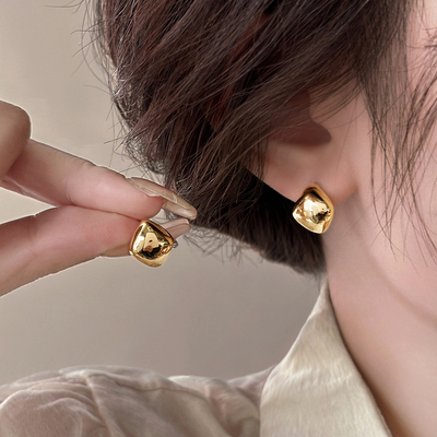 伊灿日韩轻奢金色几何耳钉女纯银