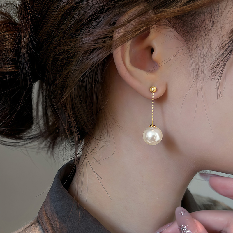 长款金色链条珍珠耳钉2025新款爆款无耳洞耳夹小众设计感耳环耳饰