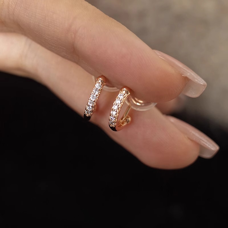 伊灿玫瑰金水钻耳夹女纯银小众