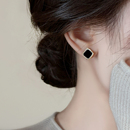 轻奢黑色方块纯银耳钉女气质简约2025新款 耳饰设计感高级耳环 爆款