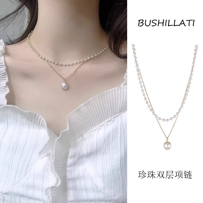伊灿双层叠戴珍珠项链女轻奢