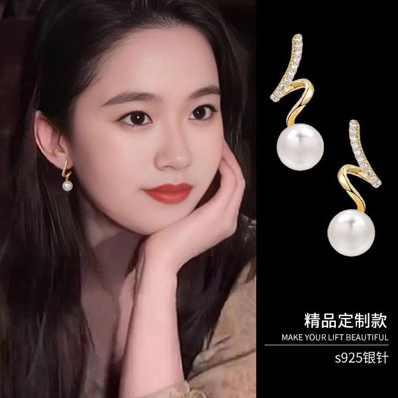 微镶锆石珍珠耳钉女纯银高级感无耳洞耳夹2025年新款爆款耳环耳饰