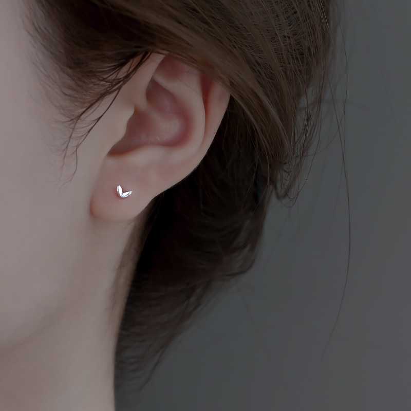 伊灿心形叶子养耳洞耳钉女纯银