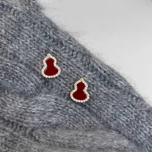 伊灿S999纯银针新年红色葫芦耳钉