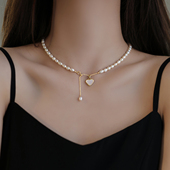 高亮爱心珍珠项链女小众设计高级感颈链2025年新款 爆款 百搭锁骨链