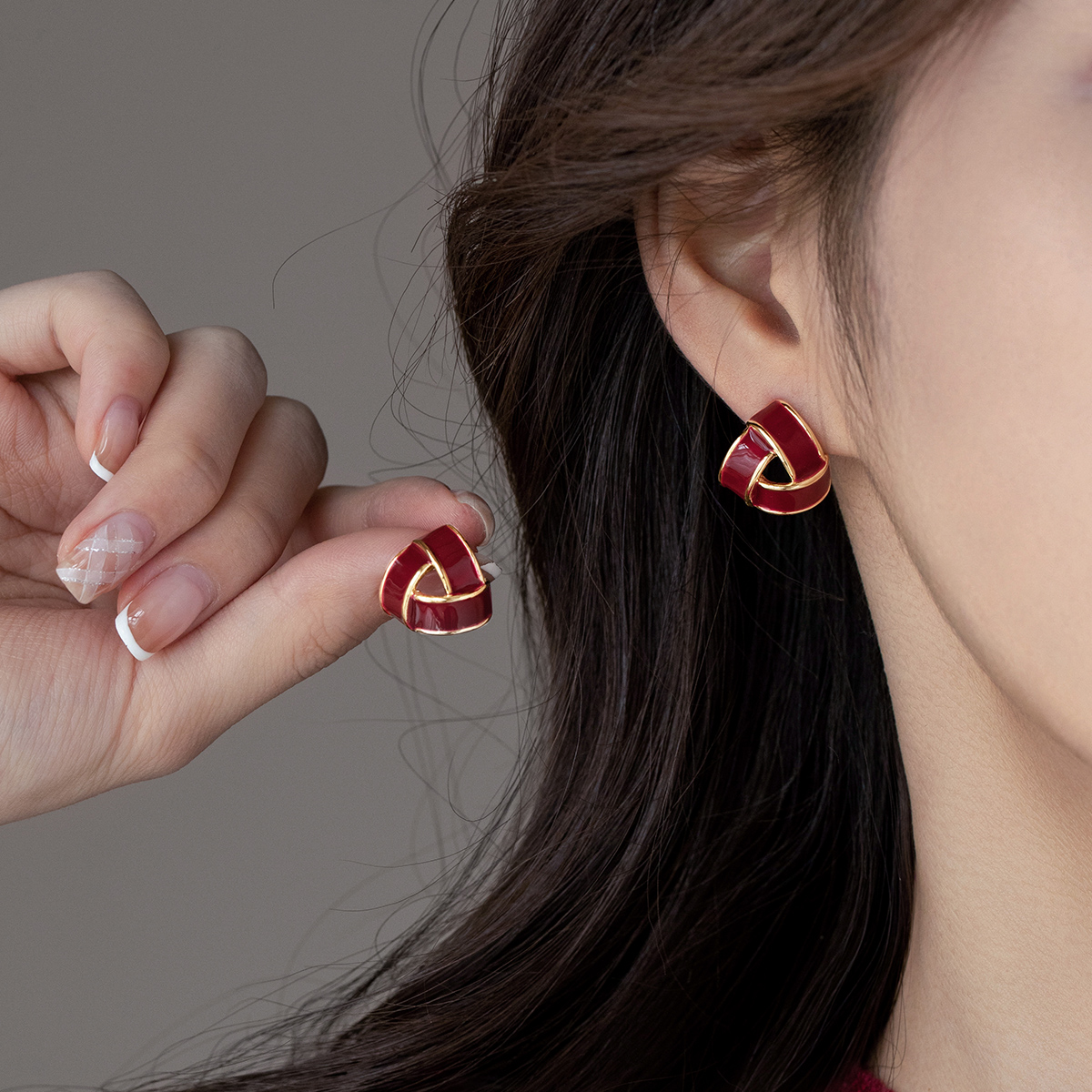 伊灿滴釉缠绕红色耳钉女纯银小众