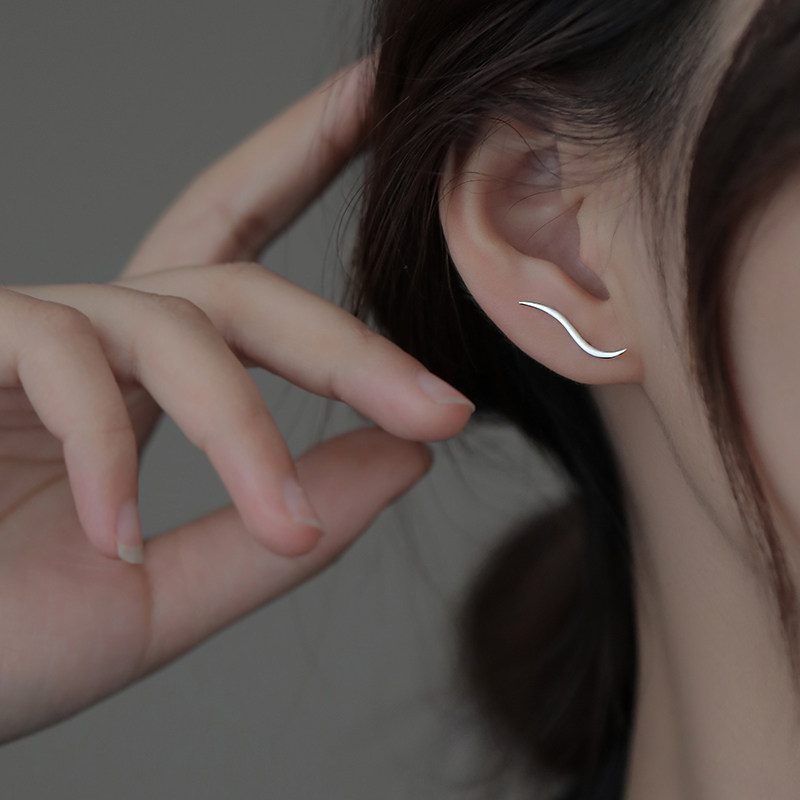 伊灿纯银流线设计感耳钉女小众