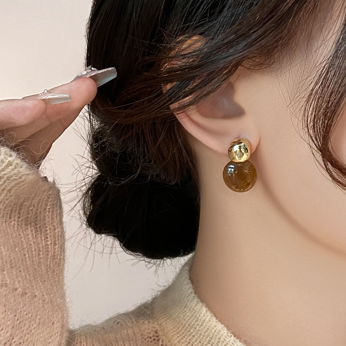 伊灿简约咖色网红耳钉女