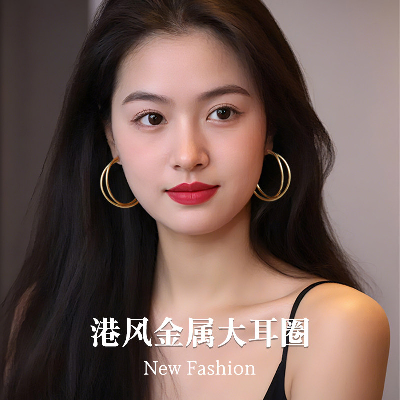 伊灿港风显脸小交叉耳环女纯银