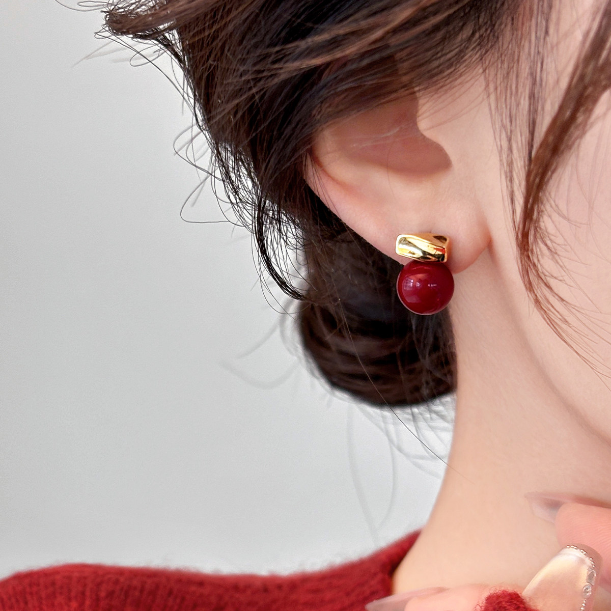 精致金属红色珍珠耳钉女新年复古纯银耳环女2025新款爆款气质耳饰,饰品/流行首饰/时尚饰品新,耳钉,淘宝优惠券,粉丝福利购,淘宝优惠卷
