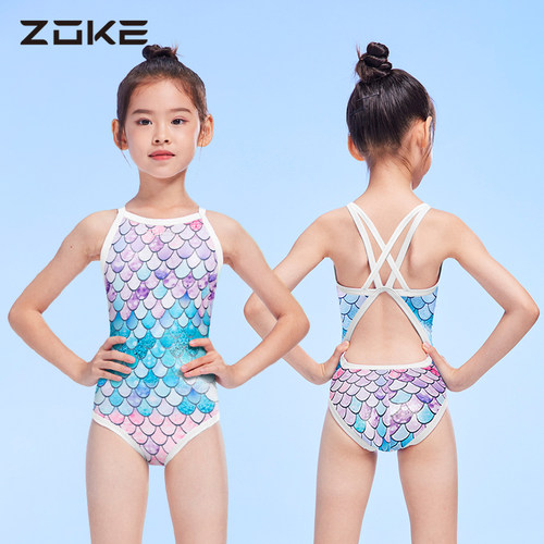 洲克女童亮面美人鱼专业泳衣