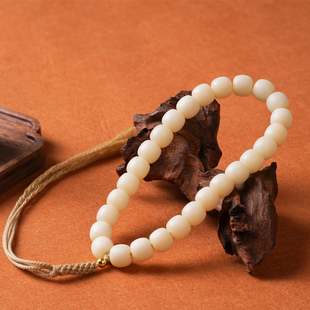 收藏级原生态白玉菩提根手持桶珠手工干磨高油男女文玩佛珠18籽