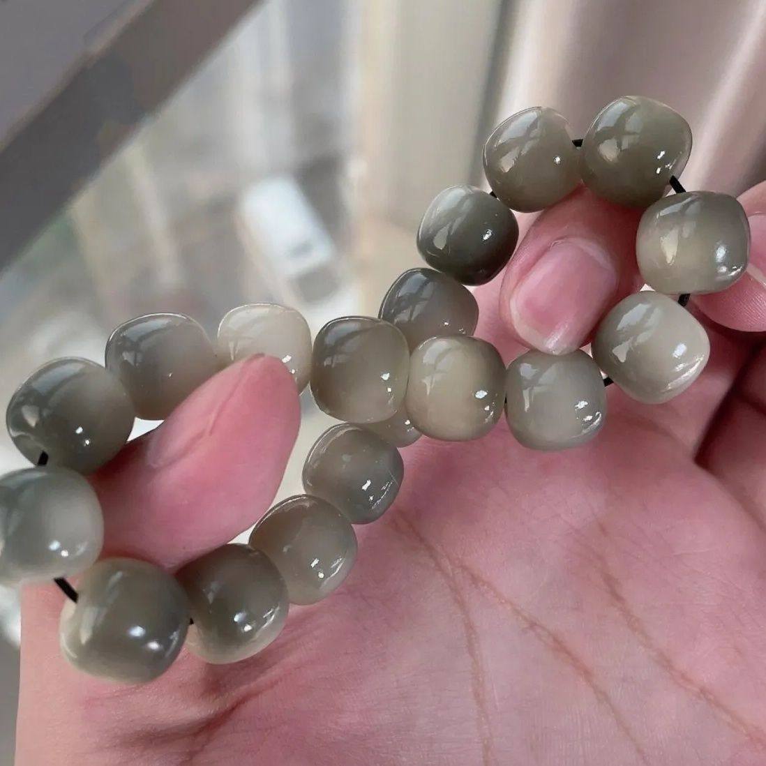 天然菩提子单圈绕指柔手串烟青灰菩提根老型桶珠手持文玩佛珠稀有