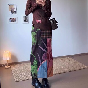 正确版 立体压褶复古波嬉风拼贴画半身裙女2026春夏 苔藓与星