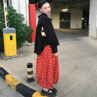 松紧腰花苞中长半身裙