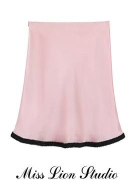 正确版】2025春季新款设计感撞色拼接光泽感小鱼尾法式气质半身裙