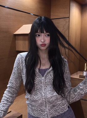 正确版】斑马纹水洗磨毛卫衣外套2026春季复古休闲连帽毛织开衫