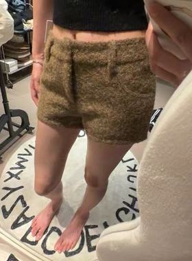 不正可退】设计感修身显瘦毛呢休闲短裤女秋冬季美式百搭低腰裤子