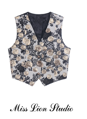 V领法式复古新中式叠穿外搭马甲女春秋设计感刺绣民族风马夹坎肩