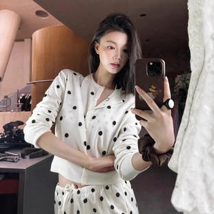 针织开衫 正确版 休闲百搭波点圆领长袖 韩版 女气质名媛风 2025新款