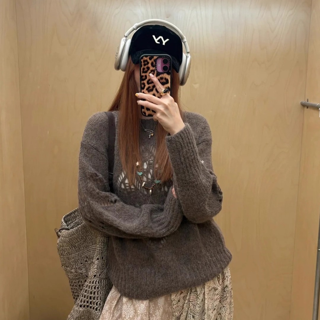 早秋菱形韩系圆领毛针织衫