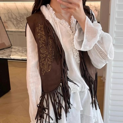 现货】游牧民族风麂皮绒马甲背心