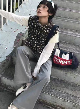 正确版】波点无袖马甲女秋冬休闲百搭潮流叠穿羊羔毛外套背心上衣