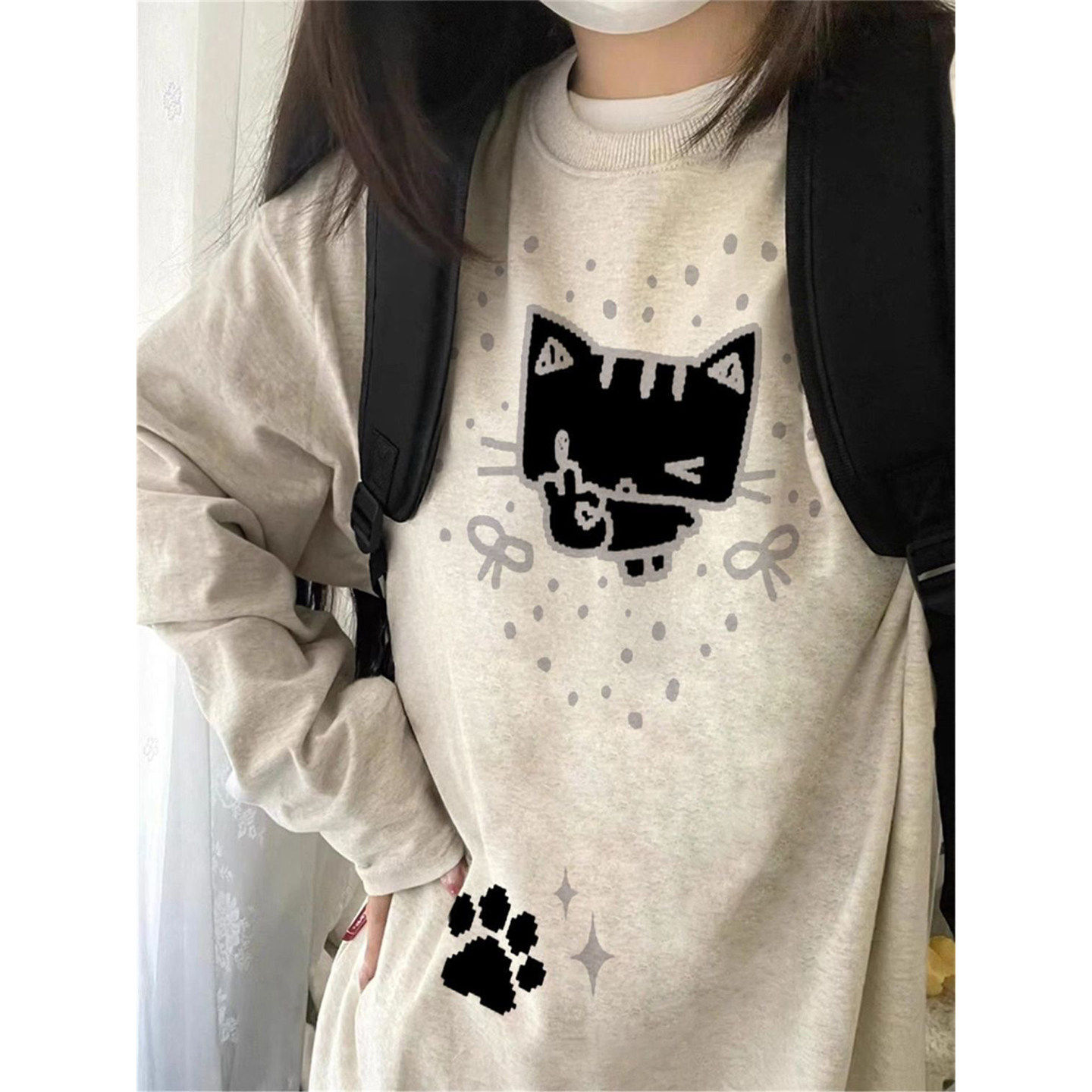 早春巨好看纯棉长袖t恤女春秋2026新款初中高中学生宽松内搭上衣