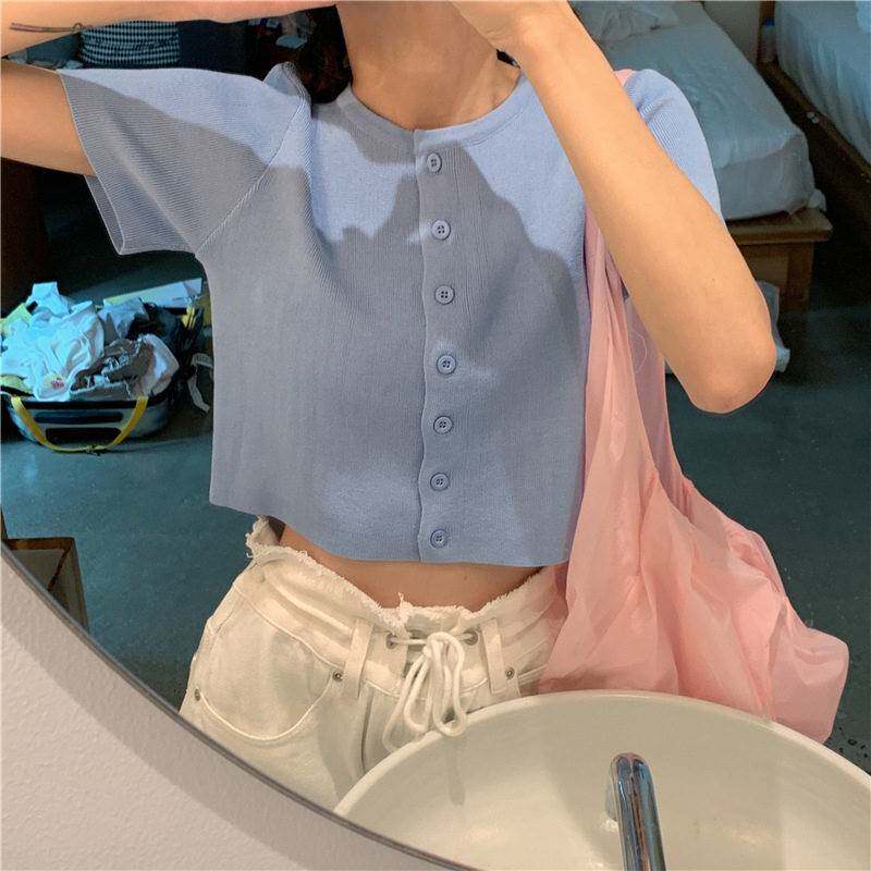 季网红小心机衫上衣短款露脐开修身显瘦针织短袖T夏恤女