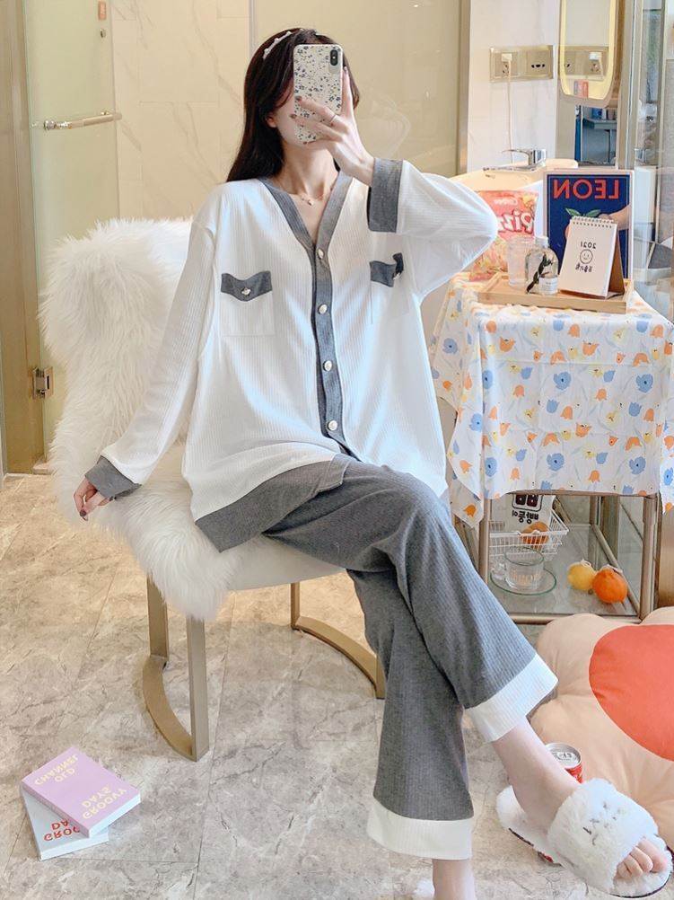 春秋孕妇睡衣长袖产后哺乳月子服9月份10产妇喂奶衣宽松套装