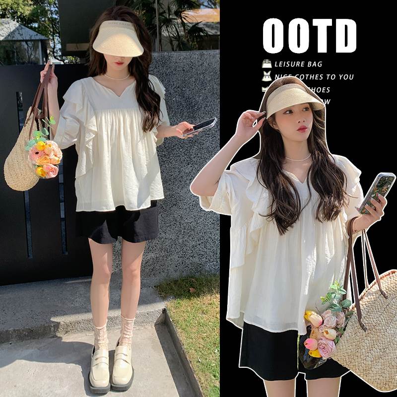 ~孕妇套装夏装薄款洋气减龄宽松娃娃衫+托腹短裤两件套