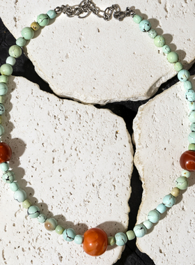 绿松天然南红项链二梦三青