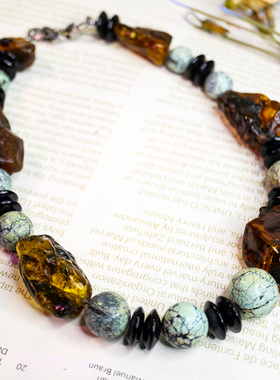 二梦三青【众神之约】天然原矿绿松石项链女复古琥珀气质感时尚酷